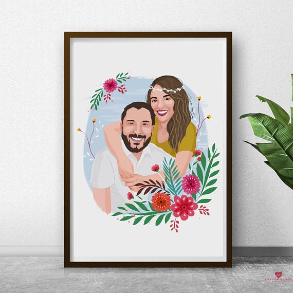 2 Year Anniversary Gift For Girlfriend-Custom-Couples-Portrait