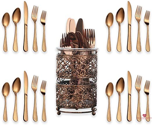 Hammered-Rose-Gold-Stainless-Steel-Flatware-Set