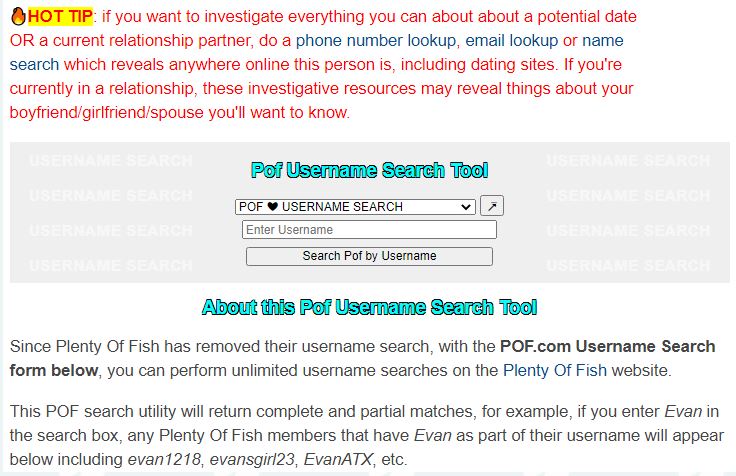 Plenty Of Fish Basic User Search