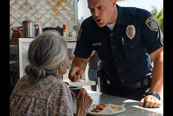 The Police Officer Humiliated an Elderly Burger Vendor… Until Her Son Took Off His Helmet